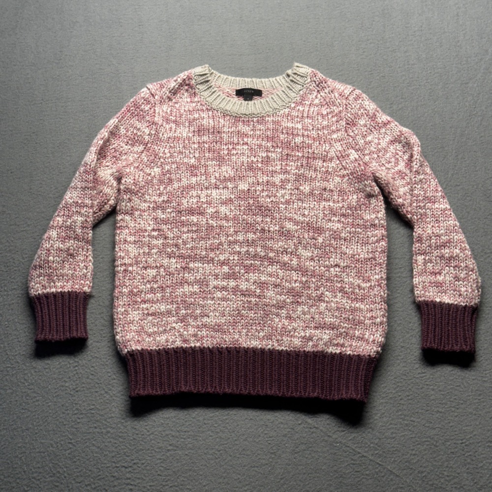 J.Crew Womens Wool Blend Knit Sweater Small Pink Marled Chunky Pullover 08181